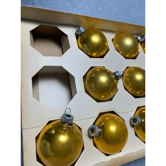 Vintage Woolworths Gold Glass Christmas Tree Ornaments Original Box Set of 10 19 - Picture 6 of 9
